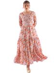 Sheetal Associates Women's Georgette Printed Casual Maxi Fit and Flare Dress Orange