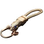 Flypc Luxury Jaguar Metal Car Keyring,Leather Cord Key Chain,Elegant Detachable Car & Home Keychain for Man and Women,Metal Leopard Head with Blue Diamond Eyes(Gold)