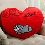 Delicado Velvet Huggable Heart Shape Sleeping Dog Soft Plush Stuffed Cushion Pillow Toy, Red