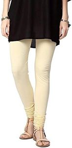 Ladyline Womens Long Premium Cotton Leggings with Double Stitches Free Size Upto XXXL Churidar Style Yoga Mothers Day Gift, Cream, One Size