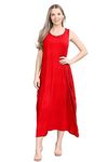 janisramone® Womens Parachute Dress - Italian Lagenlook Tulip Maxi Dresses for Women UK - Ladies Long Summer Dresses - Stretchy Sleeveless Tunic Dresses for Women UK Red