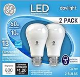 GE LED Light Bulbs, A19 Standard Bulb, 10 Watt (60 Watt Equivalent) Daylight, Medium Base, Dimmable (2 Pack)