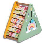 The Funny Mind 7 in 1 Wooden Activity Triangle for Kids and Toddlers, Learning Toy with Abacus, 4 Gear Fidget Spinner, Clock, Weather, Small and Capital Alphabets, Rainbow, Butterfly, and Weather