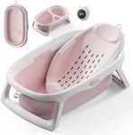 CheerTry 4-in-1 Collapsible Baby Bathtub for Newborn & Toddler 0-24M (Pink)