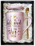 Doublewhale Congratulations Gifts for Women, Presents for Women, She Believed She Could So She Did Mug, 14OZ Ceramic Coffee Mug, Personalised Gifts for Women on Graduation, Birthday, Christmas