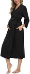 Xpenyo Women's Maternity Sleepwear,Labor/Delivery/Nursing/Hospital Nightgown Kimono Robes Long Pregnancy Loungewear, Black, Small