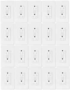 KCMYTONER Slim GFCI Outlet 20 Amp,White GFCI Outlet Weather Resistant,GFCI Thin Outlets Receptacle with LED Indicator,125 Volt,ETL Certified,Wallplate and Screws Included,White 20PK