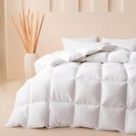 LINENWALAS Feather Comforter King Size, 50% Goose Duck Down & 50% Feather Warm Double Bed Size Duvet Special for Winter Quilt Fluffy Blanket (White, 100 x 108 Inches)