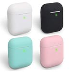 homEdge AirPods Case, 4 Packs Seamless Fit Silicone Protective Cover [Front LED Visible] Compatible with Apple AirPods 2&1 - Black, White, Pink and Mint Green