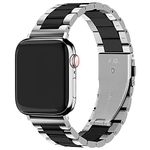 Fullmosa Compatible For Apple Watch Band 45mm 44mm 42mm 41mm 40mm 38mm, Stainless Steel iWatch Band with Case For Apple Watch Series 9 8 7 6 5 4 3 2 1 & iWatch SE and SE 2, 45mm 44mm 42mm Silver+Black