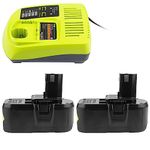 LabTEC RB18L50 18V 5Ah Replacement Battery for Ryobi 2 Packs with Dual P117 USB Port Charger Replacement for Ryobi P117 12V-18V One Plus Series, USB Charger Set for Ryobi P107 P108 RB18L15 RB18L40