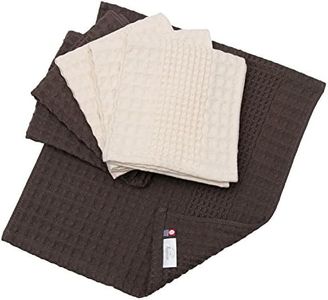 HIORIE Imabari Towel, 6 Piece Washcloth Set, Japanese Towels, 13.3x13.8, 100% Cotton, Lightweight, Quick Drying and Compact Towels for Kitchen, Waffle Design Fabric, Honeycomb, Beige+Brown