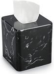 Sumnacon Resin Square Tissue Box Cover - Stylish Cube Tissue Box Holder with Open Bottom, Decorative Tissue Holder for Bathroom Vainty Toilet Tank Dresser Desk Table Kitchen Countertop, Marble Black