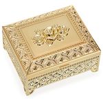 IGNPION Metal Jewelry Box Rose Engraved Trinket Holder Earrings Rings Trinket Storage box Jewelry Keepsake Ornate Display Case for Birthday, Wedding, Mothers Days Gifts, Gold