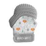 Malarkey Kids Patented Munch Mitt Baby Teething Mitten – Protects Hands from Chewing & Drool, Soothes Sore Gums, Sensory Toy, BPA-Free Teether for Babies Up to 1-Year-Old - Grey Fox