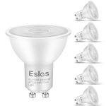 Eslas Gu10 LED Bulbs Cool White 6500K 6W 600Lm,60 Watts Equivalent Energy Saving LED Bulbs, Long Lifespan LED Spot Lights for Ceiling,Easy to Install,Non-Dimmable Pack of 6