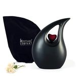 KEEPSAKE COMPANY Matte Teardrop Urns with Red Heart for Human Ashes Male - Urn for Adult Men and Women - Decorative and ERN, Heart Urn, 2.5 LTR,Black Matte Red Heart