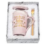 Sister Gifts Coffee Mug Set with Gift Box, Sister Birthday Gifts for Sister 14 Oz Pink Marble Mug Tea Cup-Side by Side or Miles Apart Sisters are Always Close at Heart , Ideal Friendship Gift