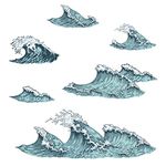 PLIGREAT 6 Pcs Blue Ocean Sea Waves Wall Stickers, Removable Vinyl Peel and Stick Wall Decals for Bathroom Nusery Bedroom Playroom Wall Decoration Home Indoor DIY Wall Art Decor Bathtub Decals