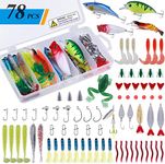 PLUSINNO 78Pcs Freshwater Fishing Lures Baits Tackle Kit, Fishing Accessories with Spoon Lures, Crankbait, Soft Plastic Worms, Spinnerbaits, Jigs, Fishing Hooks, Topwater lures for Bass, Trout, Salmon