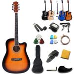 Rosefinch 41 inch Acoustic Beginner Guitar 4/4 Full Size Basswood Glossy Folk Guitar Starter Kits W/Bag Picks Capo Strap Steel Strings for Party 41 inch Sunburst