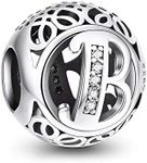 Letter Alphabet Charm 925 Sterling Silver Charms Fits Pandora, European Bracelets Compatible (Letter B)