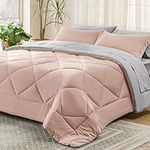 Bedsure Blush Pink Full Size Comforter Set - 7 Pieces Reversible Full Bed in a Bag for Girls Full Bed Set with Comforters, Sheets, Pillowcases & Shams, Peach Pink Full Bedding Sets
