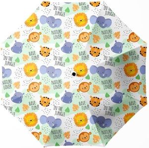 WSZYNDF Cute Cartoon Animal Print Umbrella, Mini Travel Compact Windproof Umbrella, Small Automatic Folding Umbrella for Rain and Wind, Portable UV Shade Sun Umbrella for Girl