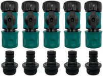 Plastic Garden Hose Quick Connect with Shutoff Valve Set Male and Female, 3/4” Quick Connectors with Valve for Water Hose Coupling, Quick Release Kit Hose Fittings and Adapters (5 Sets/ 10 Pc)