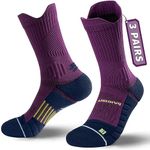 Rahhint Coolmax 3 Pack Compression Running Socks Men Women Anti Blister Socks Walking Socks with TAB Design, Compression Zone, Venting Mesh Network and Arch Support，Purple 3-5