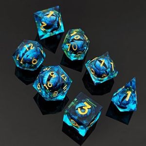 7 Resin Dice Set Dragon Eye Dice Liquid Core Dice Set Polyhedral Longan Dice D& D Dice Role Playing Game Tabletop Games Dungeons-and-Dragons Accessories