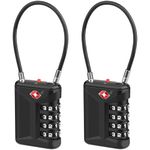 TSA Approved Luggage Locks, [Open Alert] [2 Pack] Diyife 14cm Long Shackle Suitcase Locks, 4-Digit Combination Travel Padlocks, Zip Padlock Flexible Cable Lock for Suitcase Luggage Bag Case (Black)