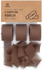 Vitalizart Brown Chiffon Silk Ribbon 1" x 21 Yd Fringe Fabric Package (3 Rolls * 7 Yd) for Wedding Invitations Bridal Bouquets Decorations Gifts Wrapping & Bow Making
