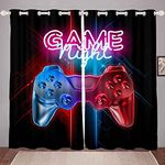 Boys Games Curtains Gamer Window Drapes for Teens Kids Men Black Modern Video Game Controller Window Treatments Cool Blue Red Action Buttons Window Curtain Room Decor W46*L72