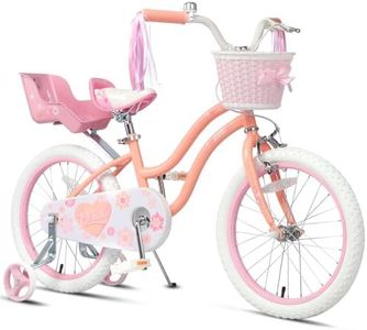 Glerc Petal 18 Inch Girls Bike for Ages 5-9 Years, Kids Bike with Training Wheels, Basket & Streamers, Princess Style Kids Bicycle, Toddler Bike Gift for Big Girls