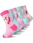 Girls Kids Toddler Fuzzy Slipper Socks Grips Non Slip Socks Winter Warm Fluffy Thick Crew Hosptial Comfy Sherpa Fleece Gripper Gift Socks Christmas Stocking Stuffers 6 Pairs(Pink Unicorn,4-7 Y)