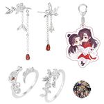 XHBTS 35 Set Heaven Official's Blessing Cosplay Ring and Earrings Keychain Stickers Tian-Guan-Ci-Fu Finger Ring Hua Cheng Xie Lian Couple Costume Jewelry, Alloy (silver color), No Gemstone