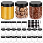 STARSIDE 24 Pack 250ml 8 oz Empty Clear Plastic Jars with Black Lids, Refillable Round Containers for Slime,Beauty Products, powder, Cream, Scrubs, Cookie,Dried Fruit. Include 1 Pen and 80 Labels.