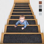 MBIGM 8" X 30"(15 Pack) Non-Slip Carpet Stair Treads - Non-Skid Safety Rug Slip Resistant Indoor Runner for Kids Elders & Pets with Reusable Adhesive - Black Stair Treads Non Slip Indoor Stair Runner