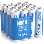 POWXS Rechargeable AA Batteries 2800mAh with 1200 Cycle Times, High Capacity, Leak-proof Design, Pre-Charge & Durable Ni-MH AA Rechargeable Batteries Pack of 16