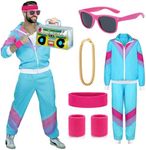 ATOWORLD 1980s 80s Fancy Dress Men Women Shell Suit 80s 90s Fancy Dress Costumes for Men Adult Stag Do Outfit 80s Dress up Theme Clothes Men 80s Costume Scouser Tracksuit Jacket Pant Accessories(M)