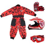 Zorax Red CAMO M(7-8 Years) Kids Suit & Gloves M(6cm) & Goggles & Zorax M (51-52cm) ZOR-X17 Kids Motocross Helmet ECE 2206, Children Motorbike Motorcycle Helmet Set