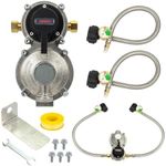 BlueStars Upgraded RV Propane 2-Stage Auto Changeover LP Propane Gas Regulator-2 Tank, with Two 18Inch RV Pigtail Stainless Braided Hoses & Gauge - Dual Propane Regulator for RV Van Trailer Camper