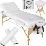 TecTake® Portable Massage Table, Comfortably Padded Adjustable Table with Stool and Bolsters, Including Storage Bag, Massage Bed Ideal for Beauty, Eyelash, Physiotherapy and Therapy Sessions - white