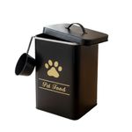METALTAIL Pet Food Storage Container | 3 KG Airtight Metal Bin with Scoop | Scratch-Resistant, Durable & Space-Saving Food Dispenser for Dog, Cat & Small Pets | Black with Paw Design