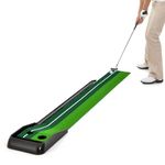 COSTWAY 250CM Premium Putting Green, Professional Golf Practice Turf with Simulate Grass Turf, 2 Hole, Auto Ball Return Track, Guideline and Gift Box, Portable Golf Accessories Putting Mat