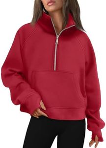 AUTOMET Womens Sweatshirts Half Zip Cropped Pullover Fleece Quarter Zipper Hoodies 2025 Fall Fashion Outfits Clothes FieryRed XX-Small