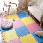 SIGNATRON Puzzle Flooring || Kids Interlocking Play mat || Baby Play Mat || Play mats for Kids || 12 MM Thick (12 Tiles - 48 Square Feet, Red - Blue - Yellow)