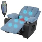 Recliner Armchair Electric Reclining Chairs Blue Recliner Sofa with Cupholders Jumbo Cord Fabric Massage Heated Home Living Room Chair Comfy Lounge Sofa Ergonomic Reclining Chair with Padded Armrests