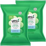 Yes To Face Wipes for Women and Men, Sensitive Facial Cleansing Wipes for use as a Make Up Remover, Cleaning, Soothing, Cucumbers Aloe Vera (Pack of 2)